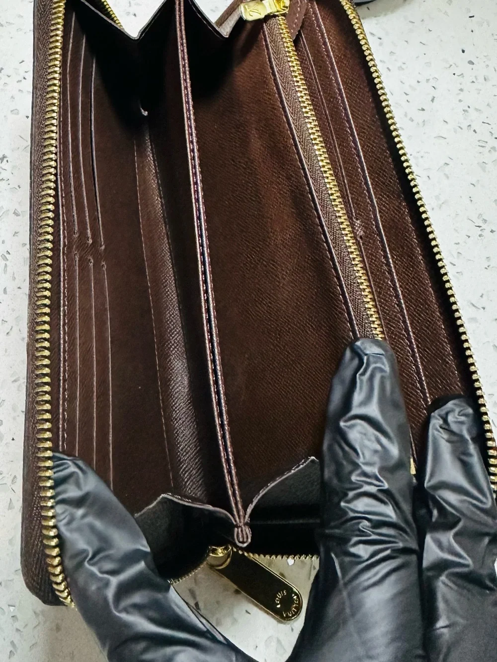Louis Vuitton Damier Ebene Zippy Coin Purse Wallet Brown Canvas Gold Hardware